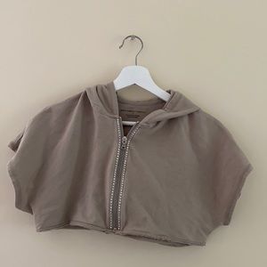 Beige Cropped Hoodie Tank